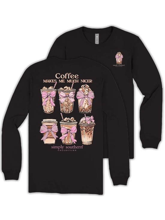 Simply Southern Tops - Simply Southern Coffee Makes Me Nicer Tee Women’s XL Black Pink T-shirt New